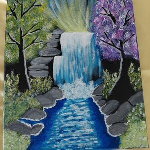 Serene Waterfall Canvas Art in Blue and Green